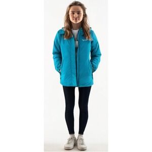 Marmot Hooded Rain Jacket Girls Large Blue Shell Zip Pockets Long Sleeve Light